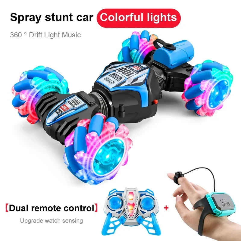 2024 New RC Remote Control Car Watch Hand Gestures 360° Rotating Off-Road Climbing Stunt Exhaust Blowtorch Music Boy Toy Gift